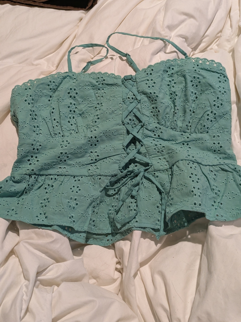 Women's Eyelet Lace-Up Corset Top - Sage Green
